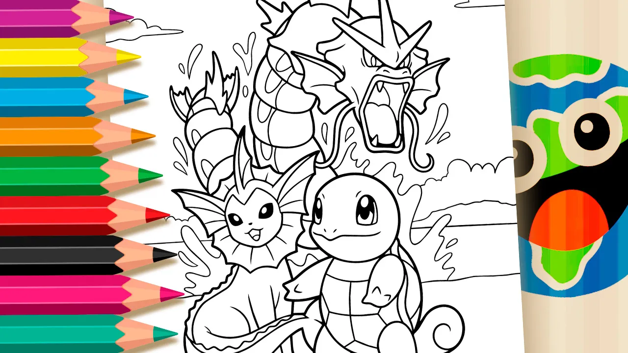 Squirtle, Vaporeon e Gyarados para Colorir Online