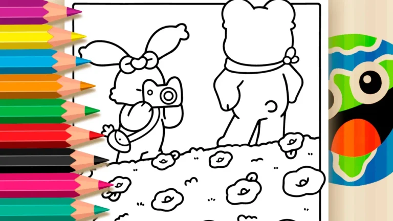 Coelhinha Fotógrafa e Ursinho Kawaii para Colorir