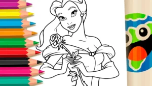Bela com Rosa para Colorir Online