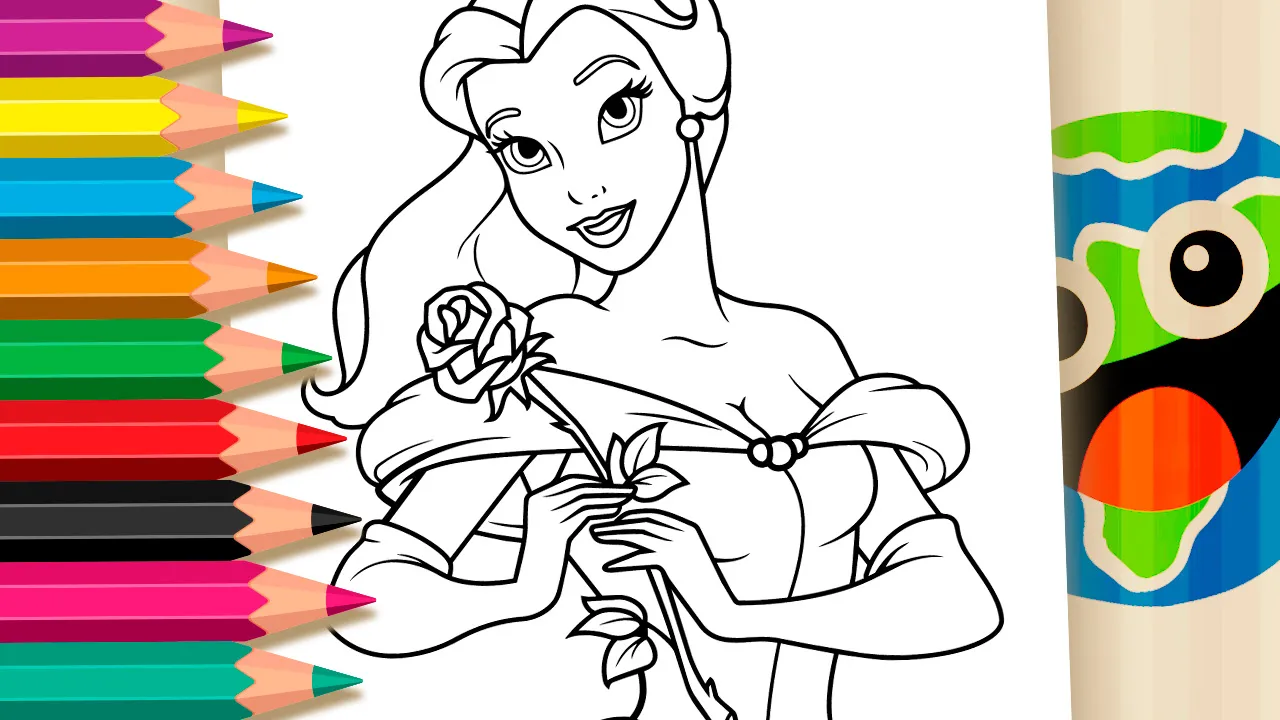Bela com Rosa para Colorir Online