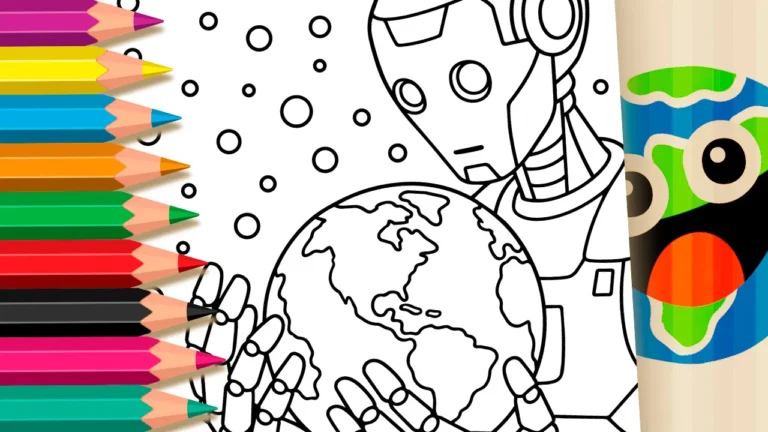 Robô com a Terra para Colorir Online
