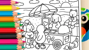 Carrinho de Sorvete na Praia para Colorir Online