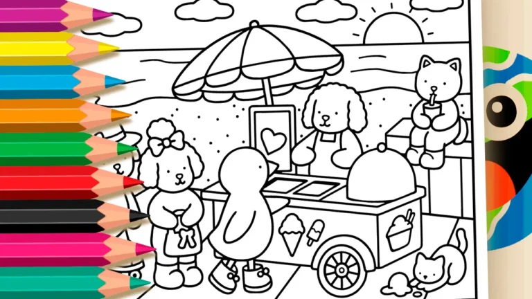 Carrinho de Sorvete na Praia para Colorir Online