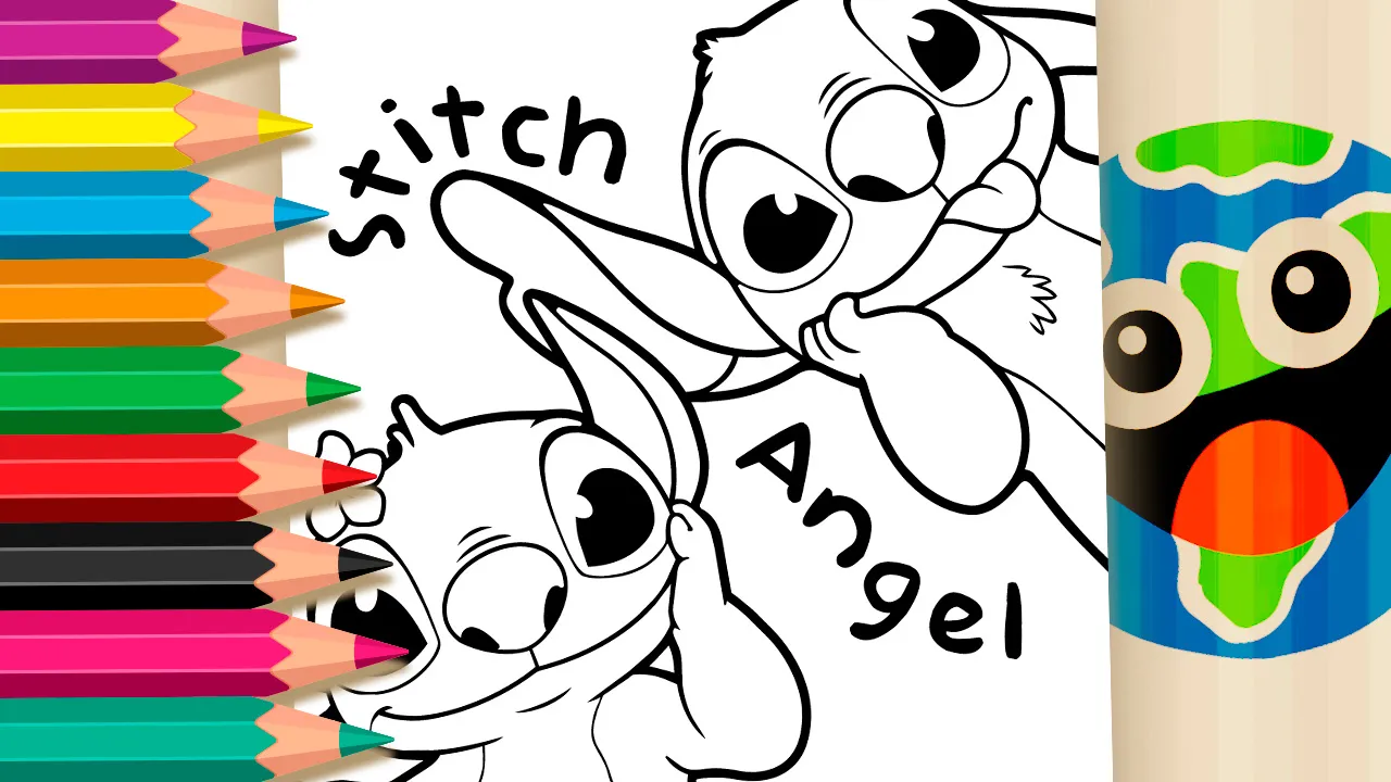 Stitch e Angel em Cena Divertida para Colorir Online