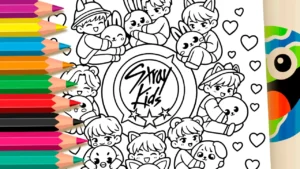 Stray Kids com SKZOO para Colorir Online