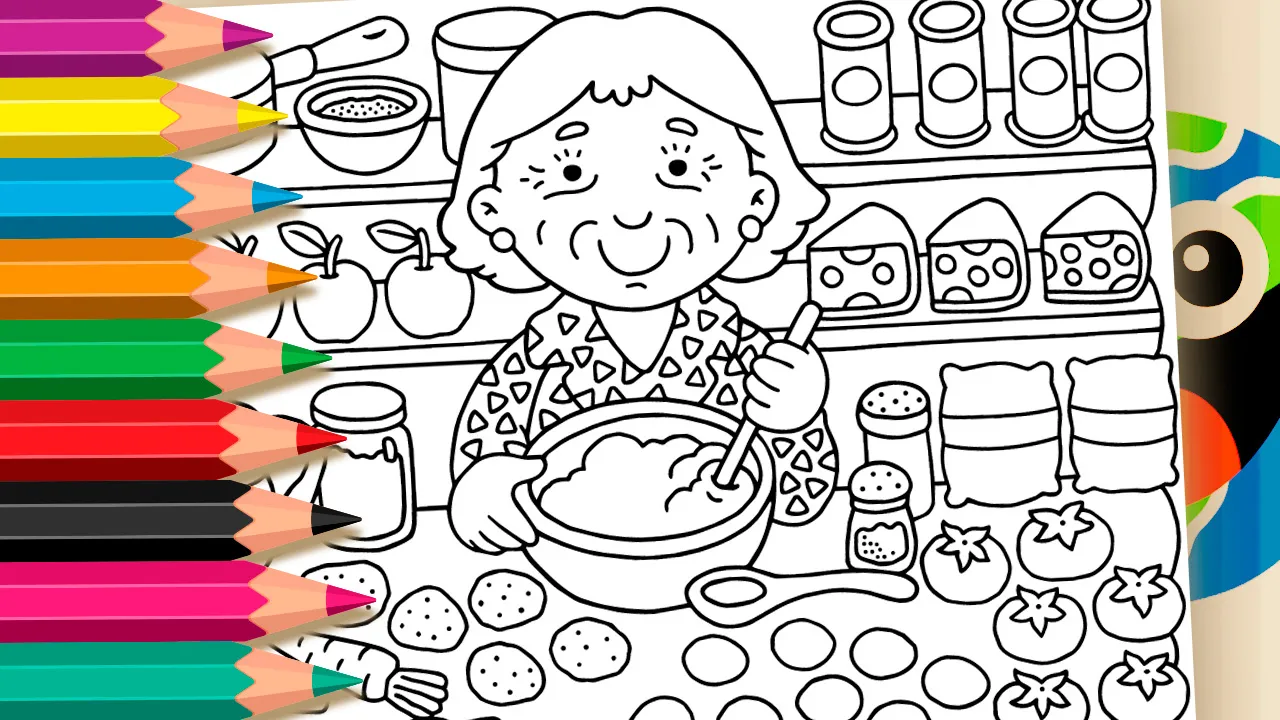 Vovó Cozinheira - Desenho para imprimir e colorir