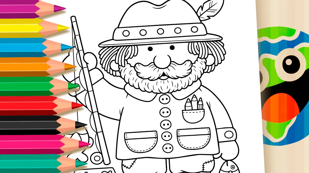 Vovô Pescador - Desenho para imprimir e colorir