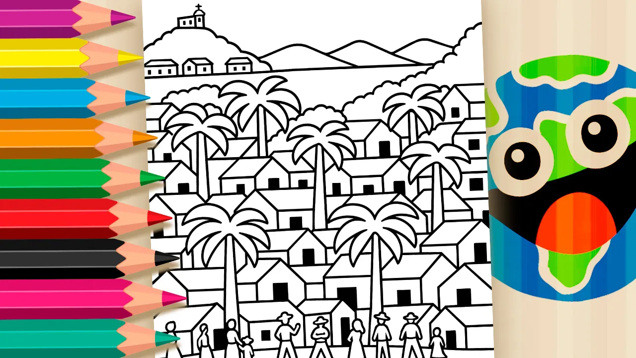 Vila Litorânea Brasileira para Colorir Online