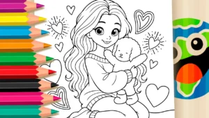 Menina com Cachorrinho para Colorir Online