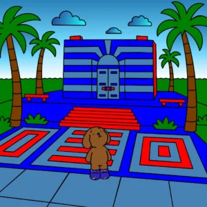 No templo azul e vermelho