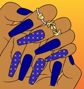 Unhas azuis com estrelas