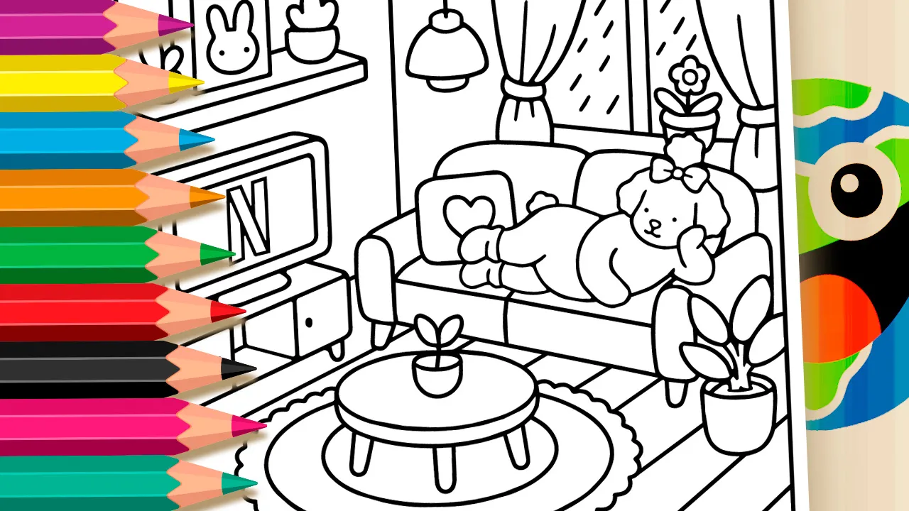 Cachorrinha no Sofá - Desenho para imprimir e colorir