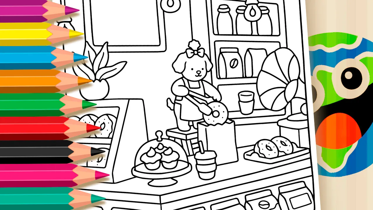 Cachorrinha na Loja de Doces - Desenho para imprimir e colorir