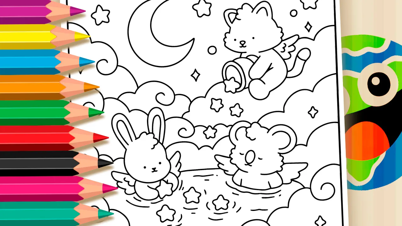 Bichinhos no Banho de Estrelas para Colorir Online - Desenho para imprimir e colorir