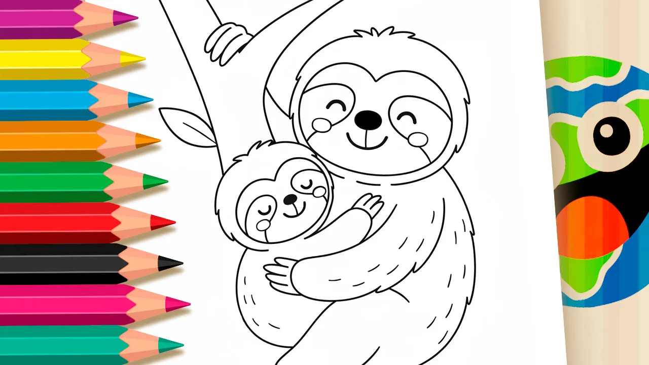 Mãe Preguiça e Filhote - Desenho para imprimir e colorir