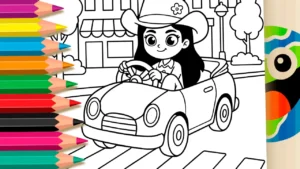 Boiadeirinha no Conversível para Colorir Online