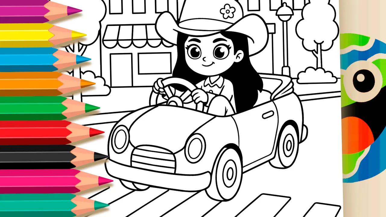 Boiadeirinha no Conversível - Desenho para imprimir e colorir