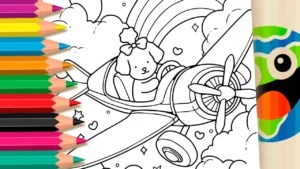 Cachorrinha no Avião para Colorir Online