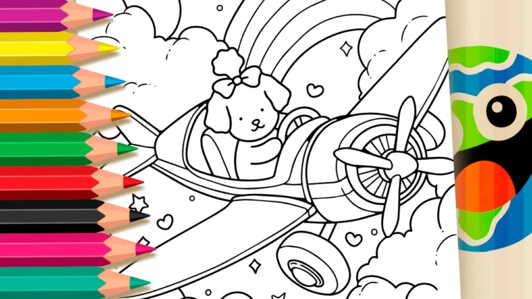 Cachorrinha no Avião para Colorir Online