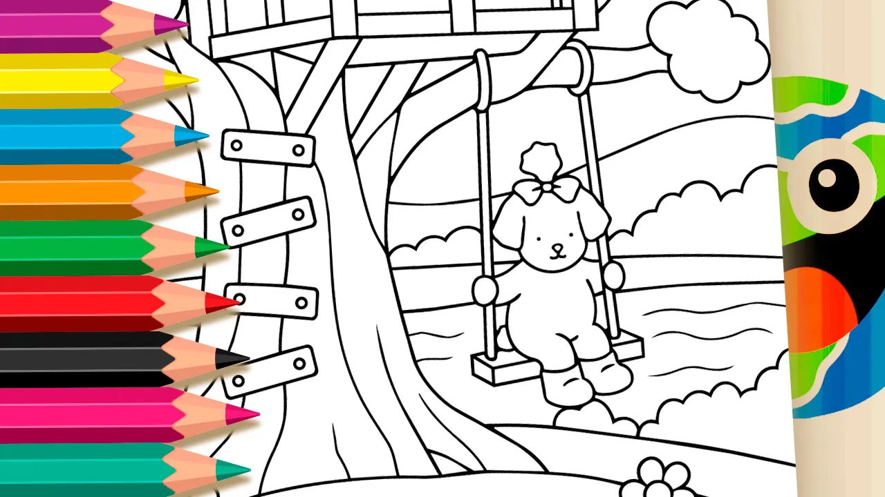 Cachorrinha no Balanço - Desenho para imprimir e colorir