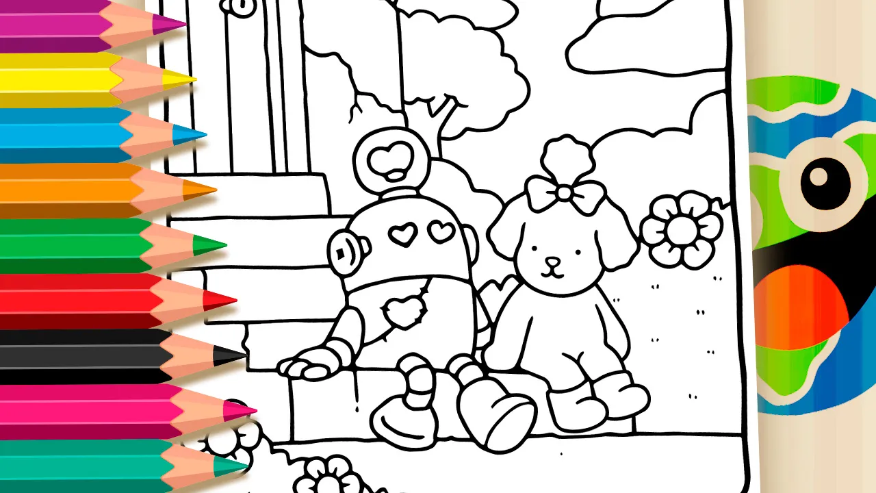 Cachorrinha e Robô para Colorir Online - Desenho para imprimir e colorir