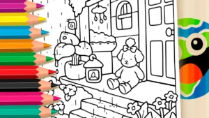 Cachorrinha na Chuva para Colorir Online