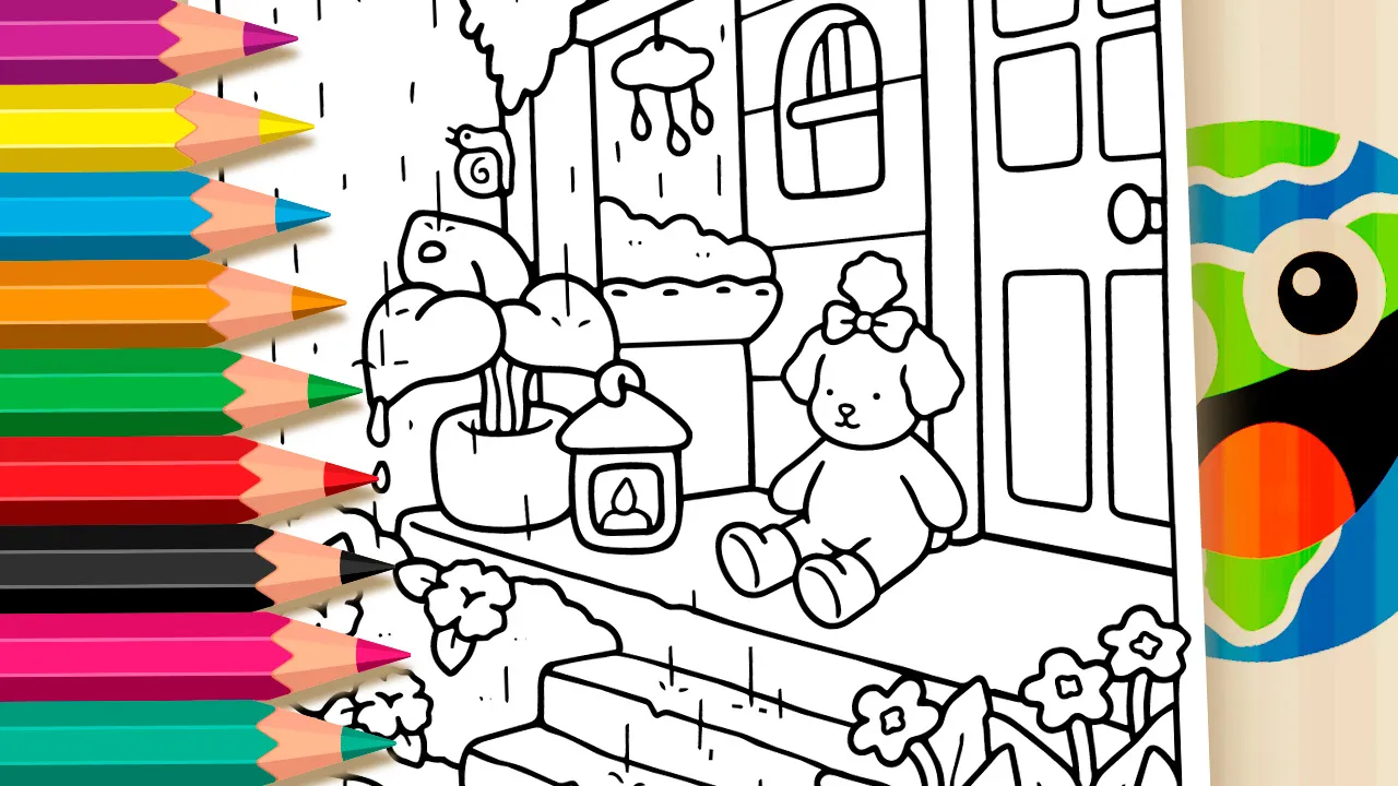 Cachorrinha na Chuva para Colorir Online - Desenho para imprimir e colorir
