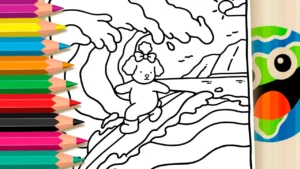 Cachorrinha Surfando para Colorir Online