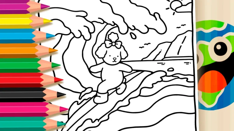 Cachorrinha Surfando para Colorir Online