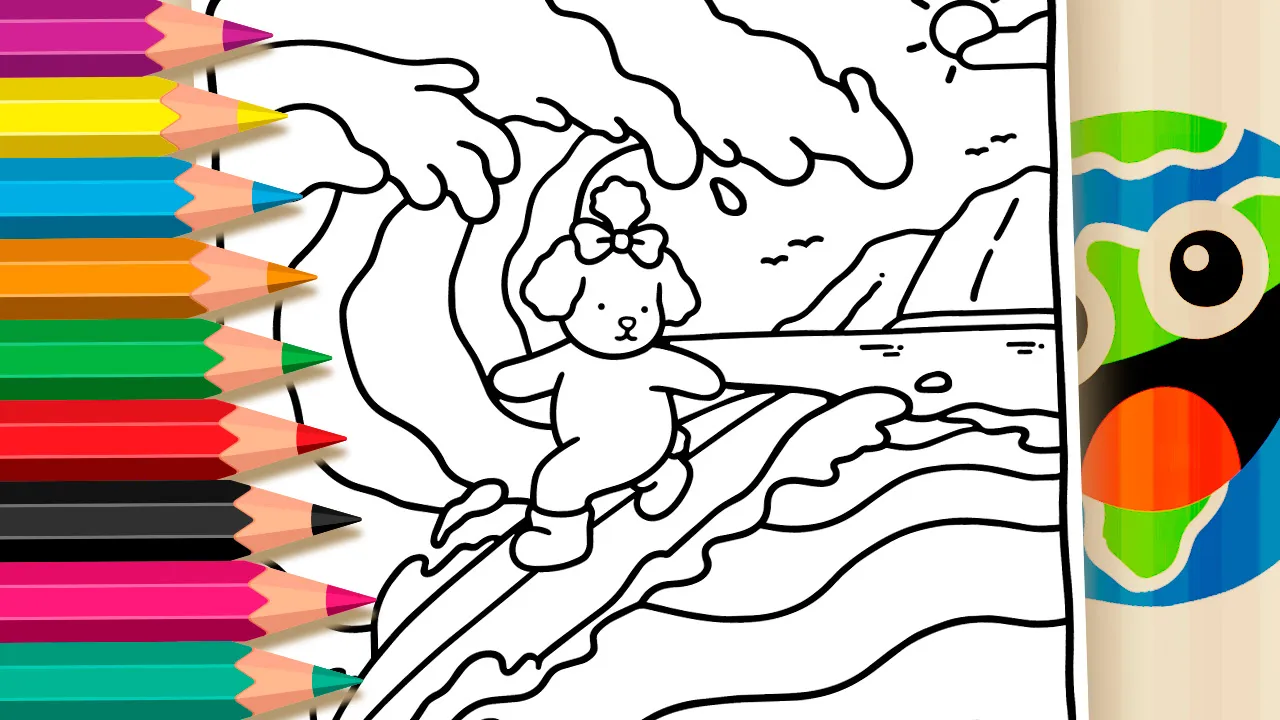 Cachorrinha Surfando para Colorir Online - Desenho para imprimir e colorir