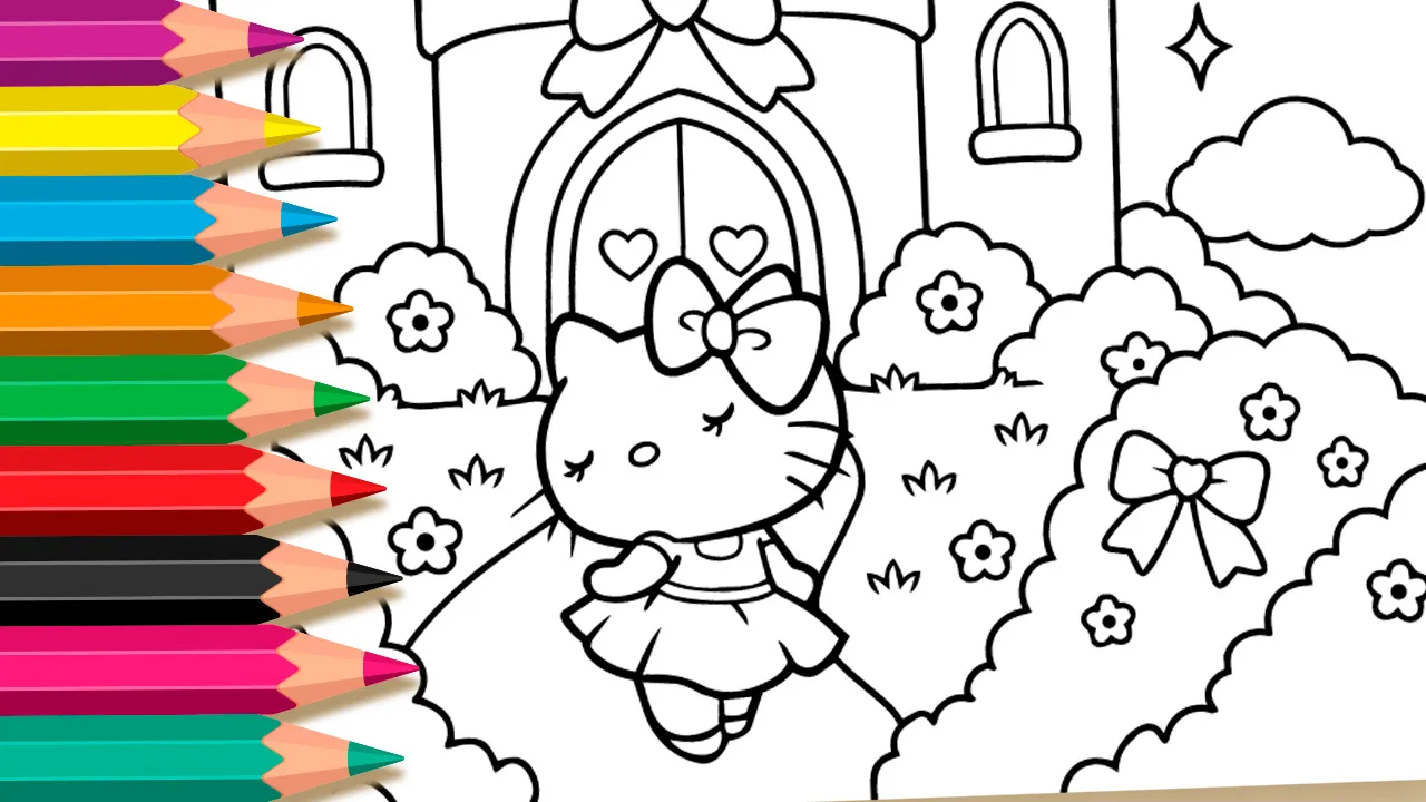 Hello Kitty no Castelo - Desenho para imprimir e colorir