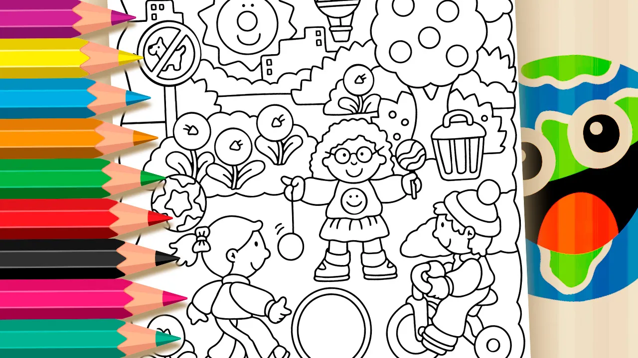 Crianças no Parque - Desenho para imprimir e colorir