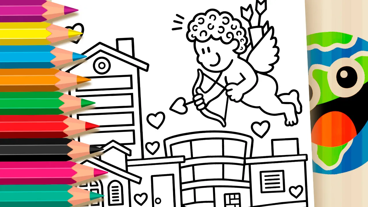 Cupido na Cidade - Desenho para imprimir e colorir