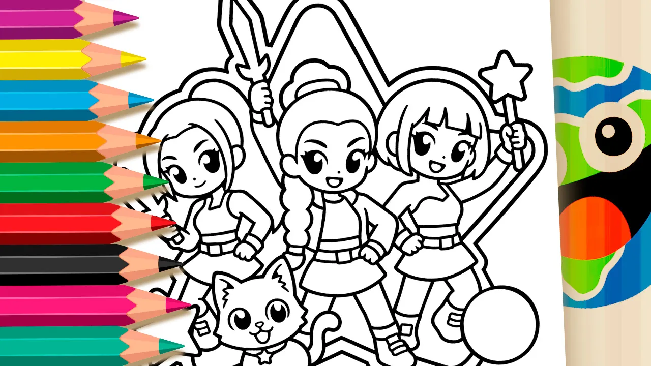 Guerreiras do K-pop - Desenho para imprimir e colorir