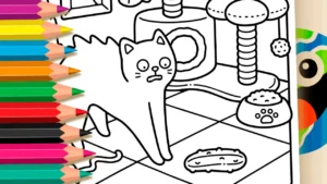 Gatinho Assustado com Pepino para Colorir Online