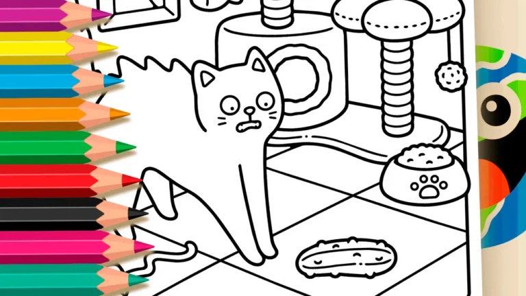 Gatinho Assustado com Pepino para Colorir Online