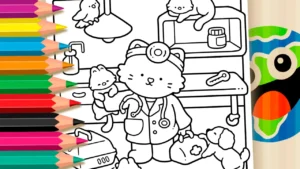 Gatinho Veterinário para Colorir Online