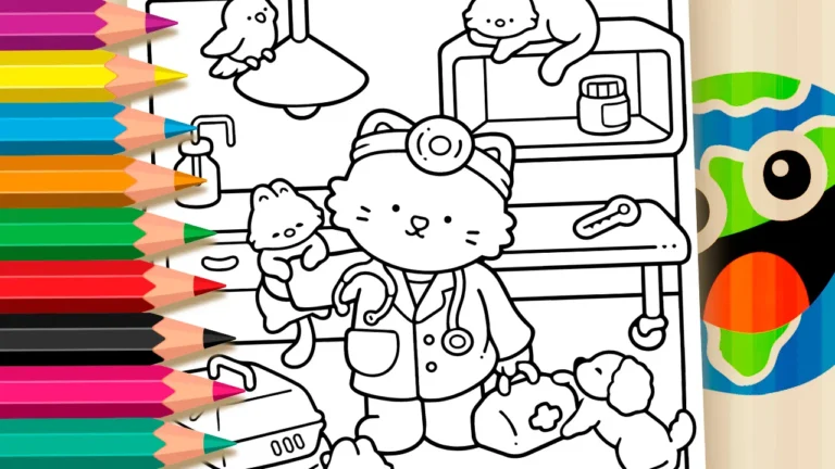 Gatinho Veterinário para Colorir Online