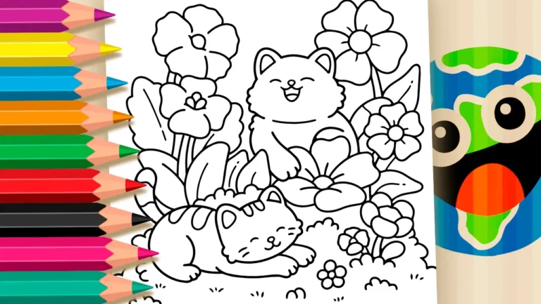 Dois Gatinhos no Jardim para Colorir Online