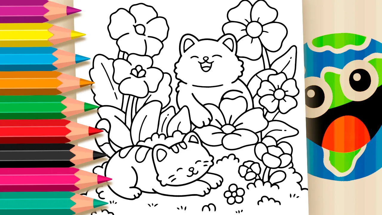 Dois Gatinhos no Jardim para Colorir Online