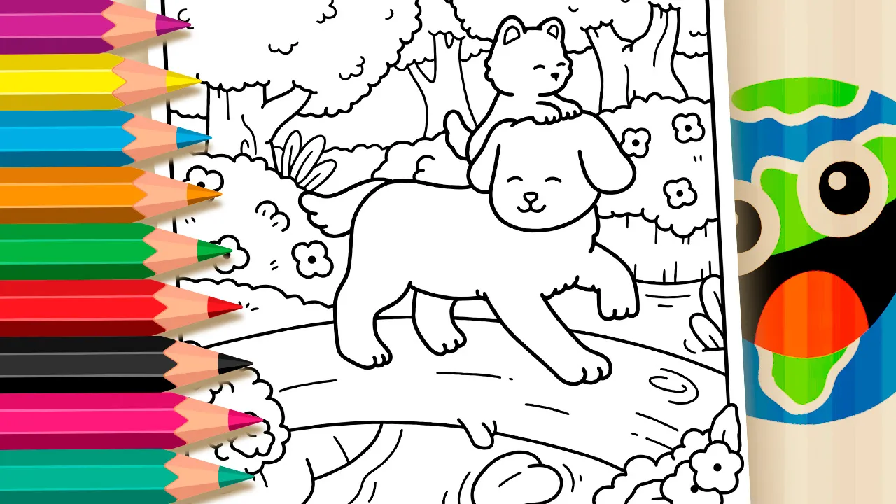 Cachorrinho e Gatinho - Desenho para imprimir e colorir