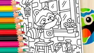 Guaxinim na Faxina para Colorir Online