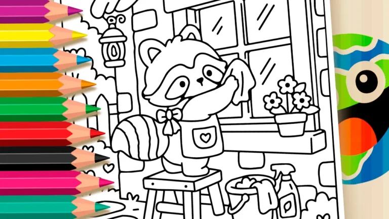 Guaxinim na Faxina para Colorir Online