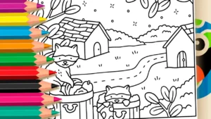 Guaxinins na Vizinhança para Colorir Online