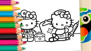 Hello Kitty Hospital para Colorir Online