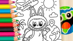 Labubu Viajando para Colorir Online
