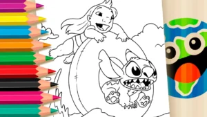 Lilo e Stitch na Boia para Colorir Online