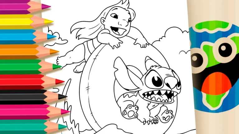 Lilo e Stitch na Boia para Colorir Online