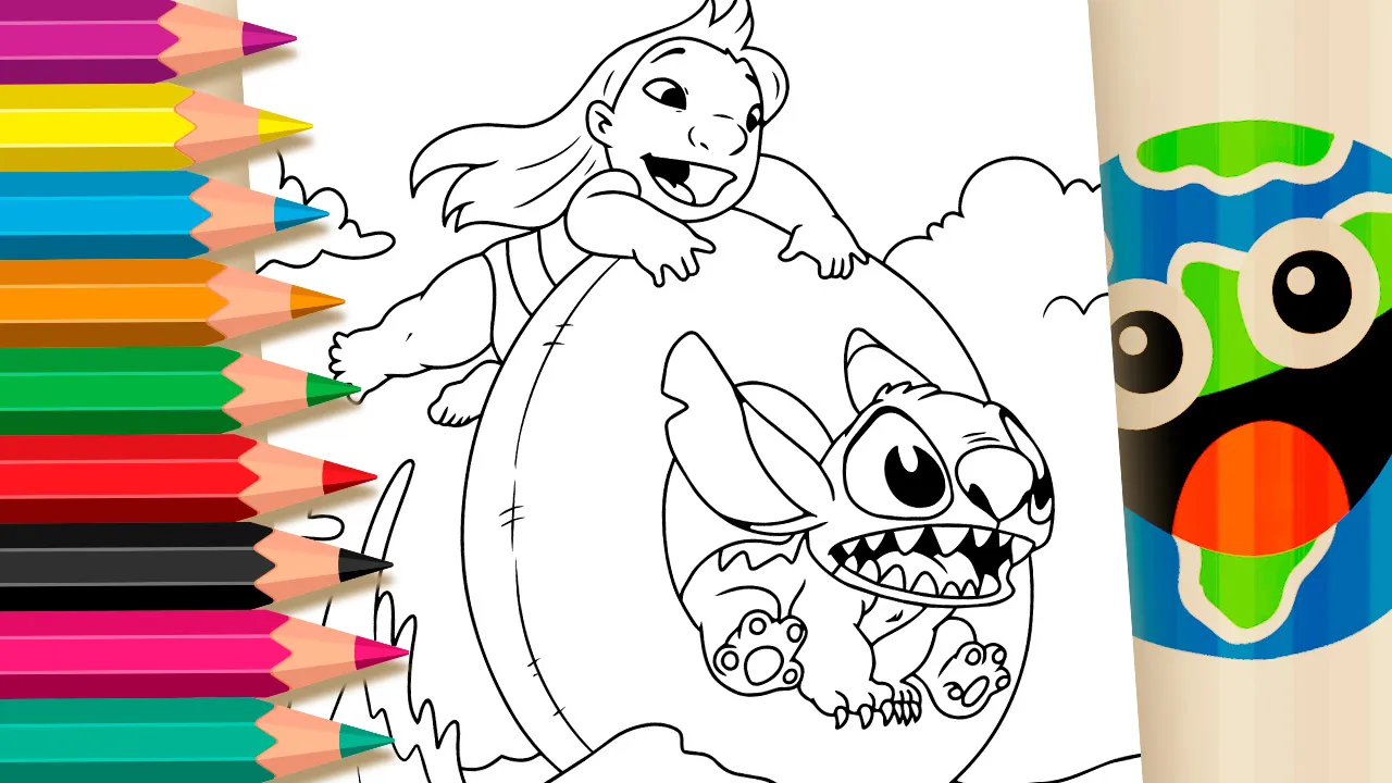 Lilo e Stitch na Boia para Colorir Online - Desenho para imprimir e colorir