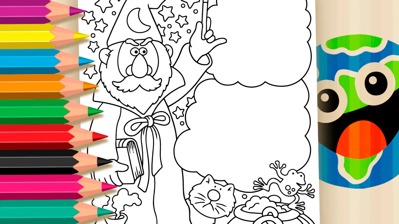 Bruxo e Poção Mágica - Desenho para imprimir e colorir
